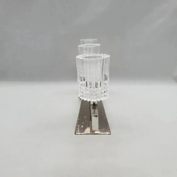 Vintage MCM 60s 3 Candle Stick Holder Silver Metal Bar Crystal Cups Germany Mod - Picture 4 of 16